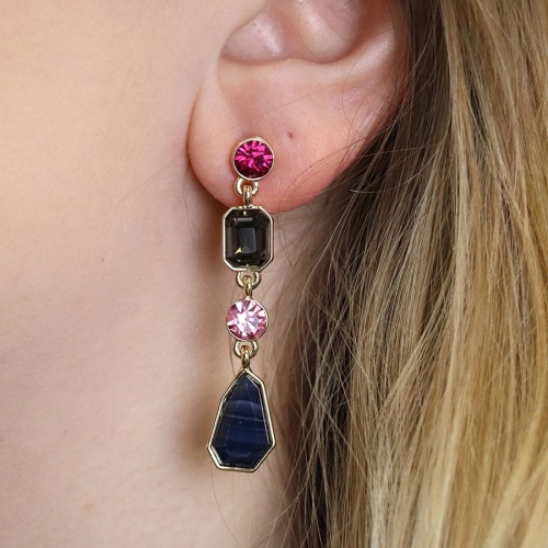 Blue & Pink Crystal Multi Drop Earrings by Peace of Mind
